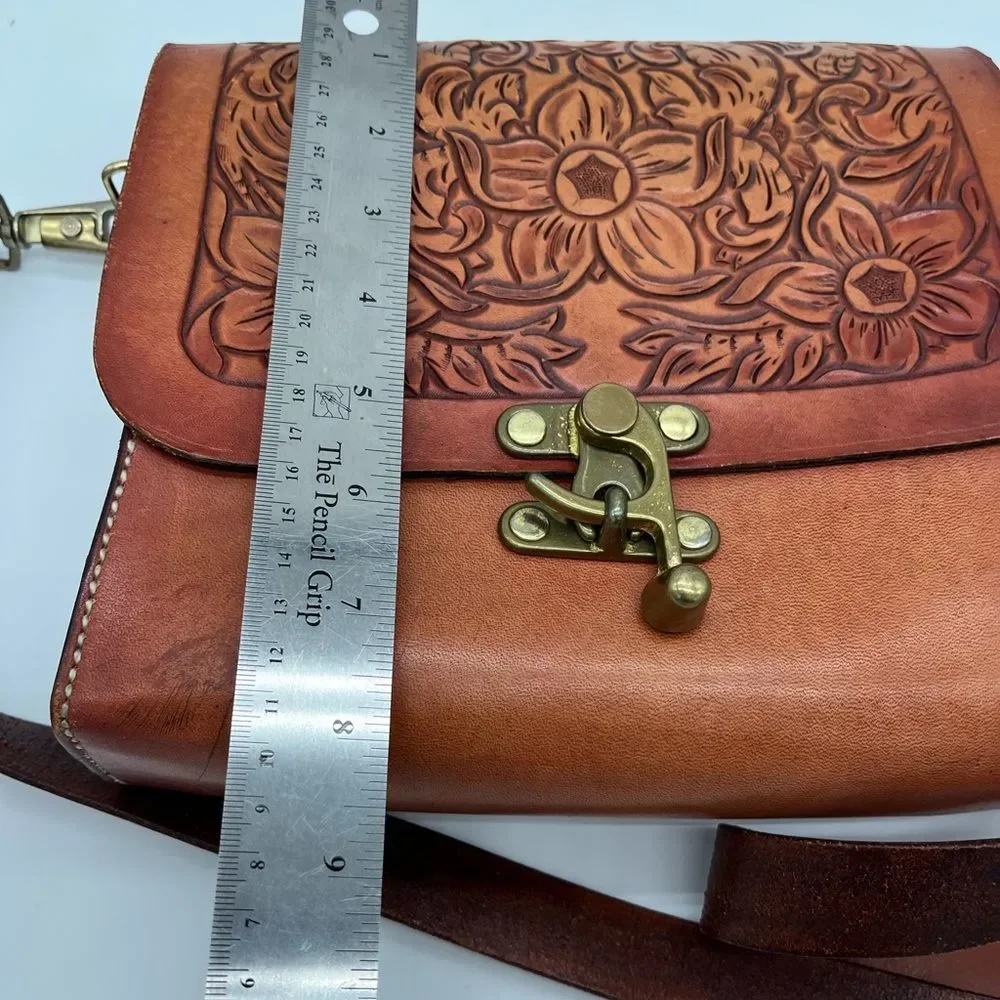 Vintage Tooled Leather Saddle Bag